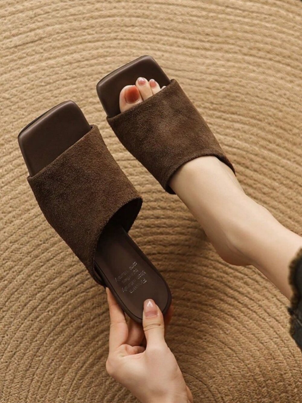 Brown Slip-On Women's French Open Toe Mule High Heel Sandals